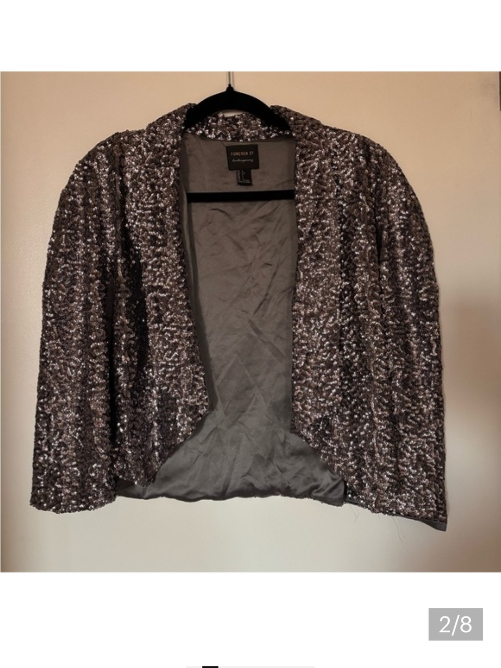 Forever 21 Sequin Open Front Jacket - Silver